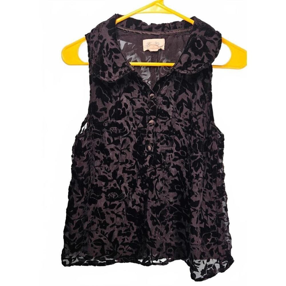 Boutique Forever 21 Women's Sheer Black Floral Sleeveless Blouse Size Small